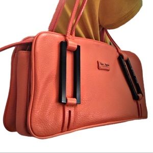 Vintage couture leather purse, rare orange